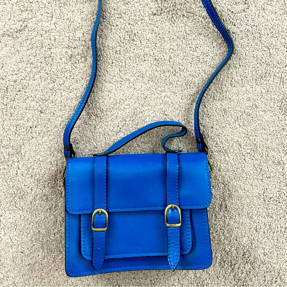 Royal Blue Leather handbag made in Italy.